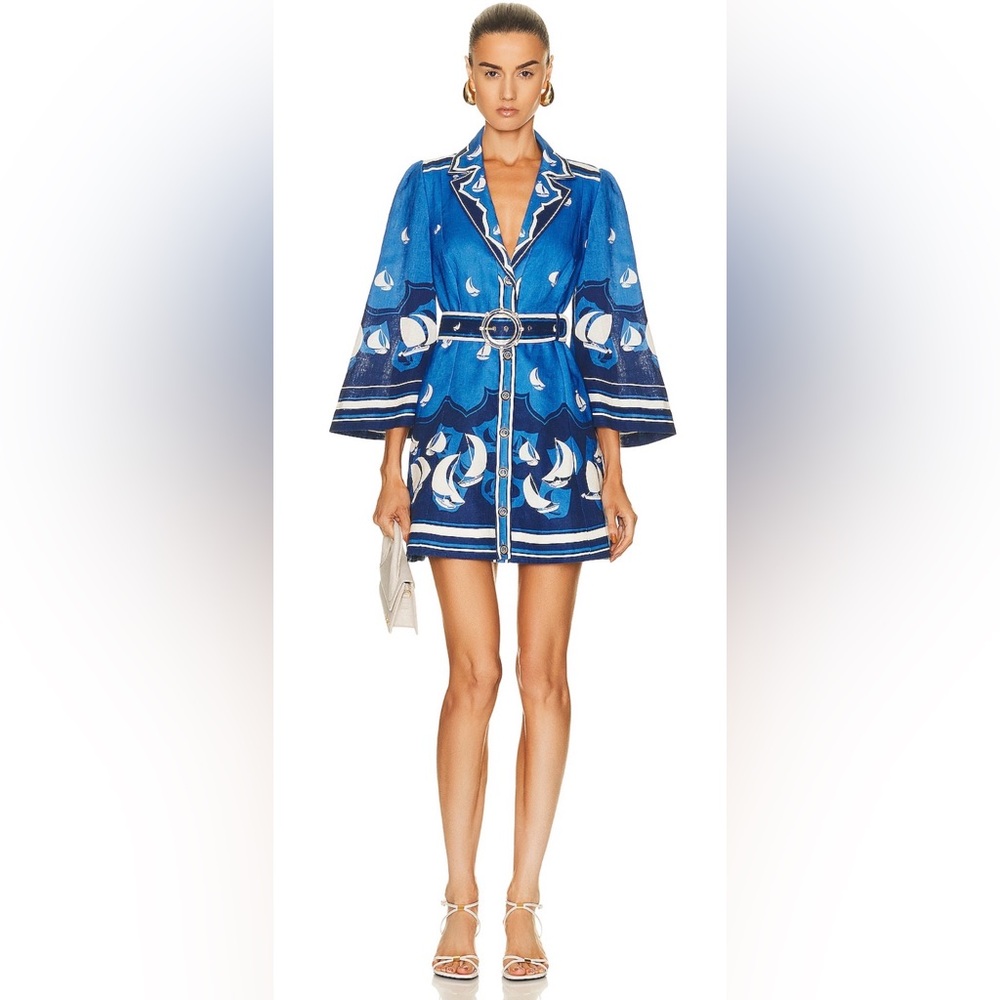 Zimmermann Sailboat Print Linen Dress. Blue Nautical Size 0